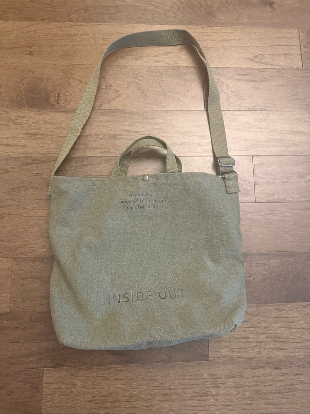 Olive Canvas Tote with Adjustable Strap